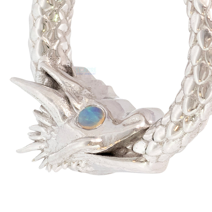 Ouroboros Dragon Hinge Ring in Gold with Genuine White Opals
