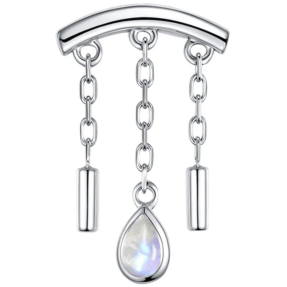 threadless: "Dwiggi" Pear Hidden Helix End with Chains in Gold with Moonstone