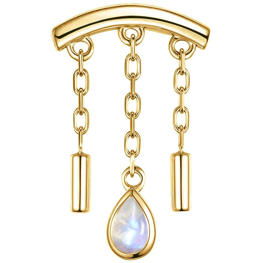 threadless: "Dwiggi" Pear Hidden Helix End with Chains in Gold with Moonstone