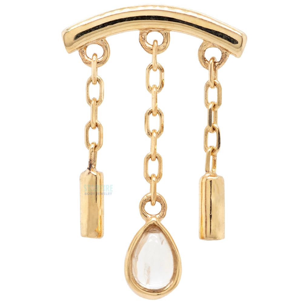 threadless: "Dwiggi" Pear Hidden Helix End with Chains in Gold with Moonstone