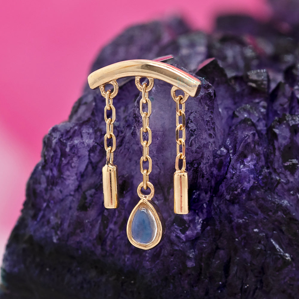 threadless: "Dwiggi" Pear Hidden Helix End with Chains in Gold with Moonstone