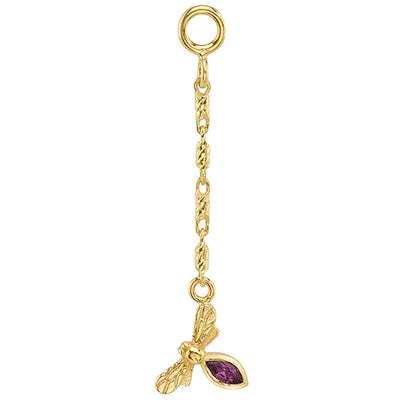 "Ellen" Dragonfly Chain Charm in Gold with Rhodolite