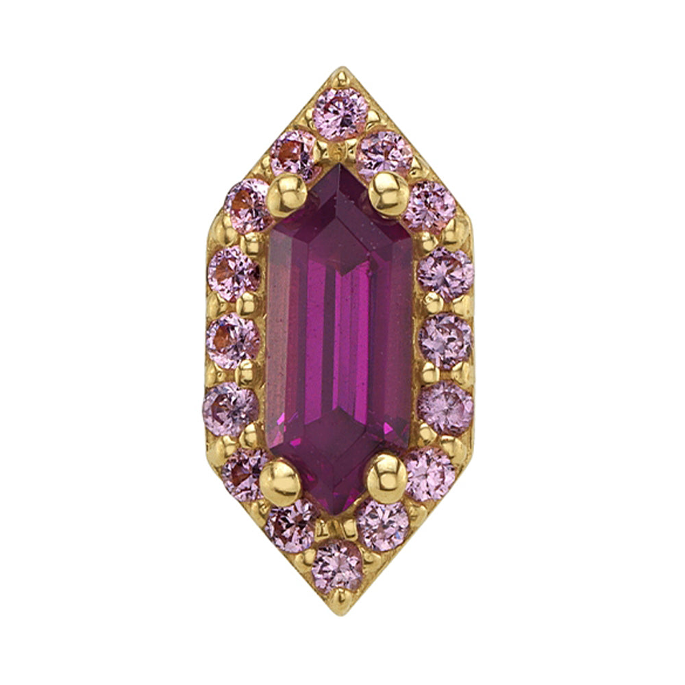 "Deco Altura" Threaded End in Gold & Platinum with Rhodolite & Light Pink Sapphires