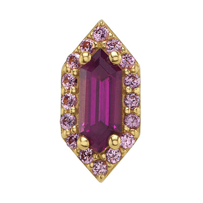 "Deco Altura" Threaded End in Gold & Platinum with Rhodolite & Light Pink Sapphires