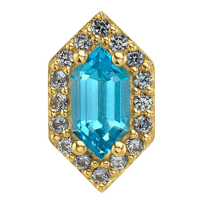 "Deco Altura" Threaded End in Gold & Platinum with Swiss Blue Topaz & Grey Sapphires