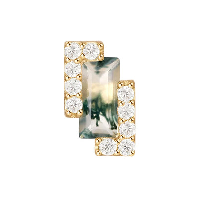 threadless: "Meld" End in Gold with Moss Agate & White CZ's