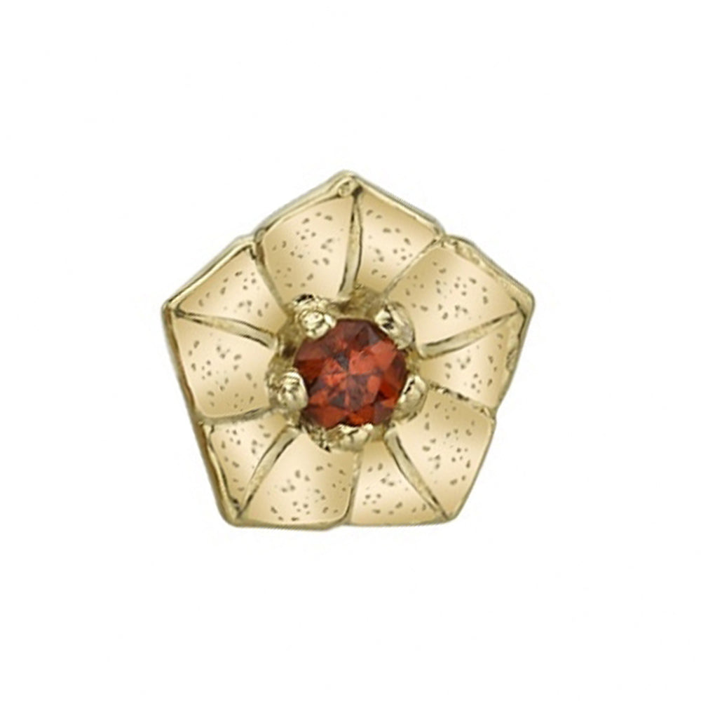 "Morning Glory" Threaded End in Gold & Platinum with Garnet