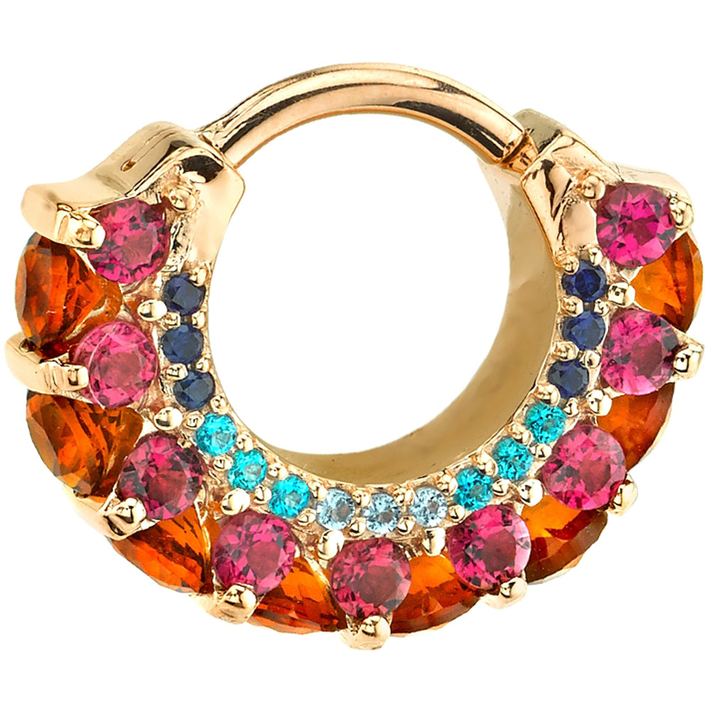 "Akasha" Hinge Ring in Gold & Platinum with Blue Sapphire, Ocean Blue Diamond, Aquamarine, Madeira Citrine & Pink Tourmalines