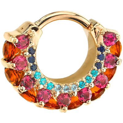 "Akasha" Hinge Ring in Gold & Platinum with Blue Sapphire, Ocean Blue Diamond, Aquamarine, Madeira Citrine & Pink Tourmalines