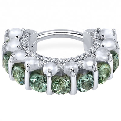 "Akasha" Hinge Ring in Gold & Platinum with Diamond, White Moonstone & Seafoam Tourmalines