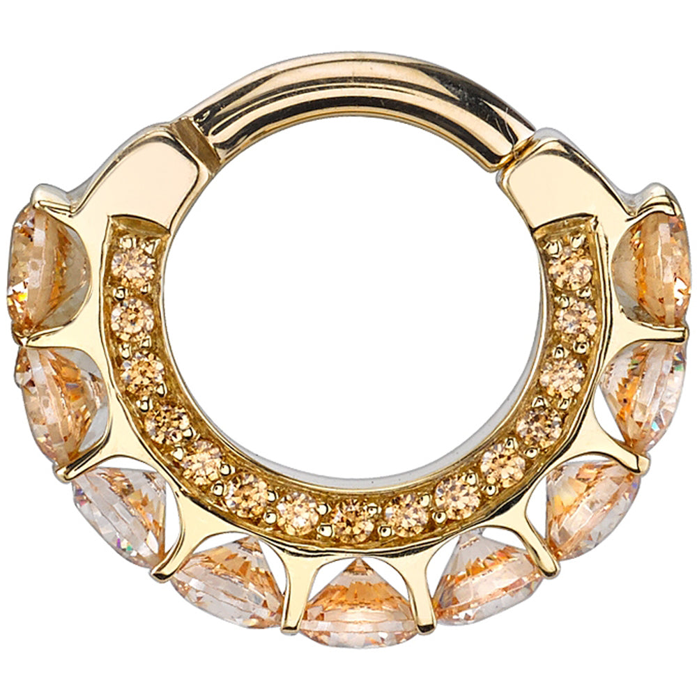 "Cirrus" Hinge Ring in Gold & Platinum with Peach Topaz & Champagne Diamonds