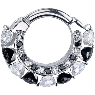 "Cirrus" Hinge Ring in Gold & Platinum with White CZ & Black CZ's