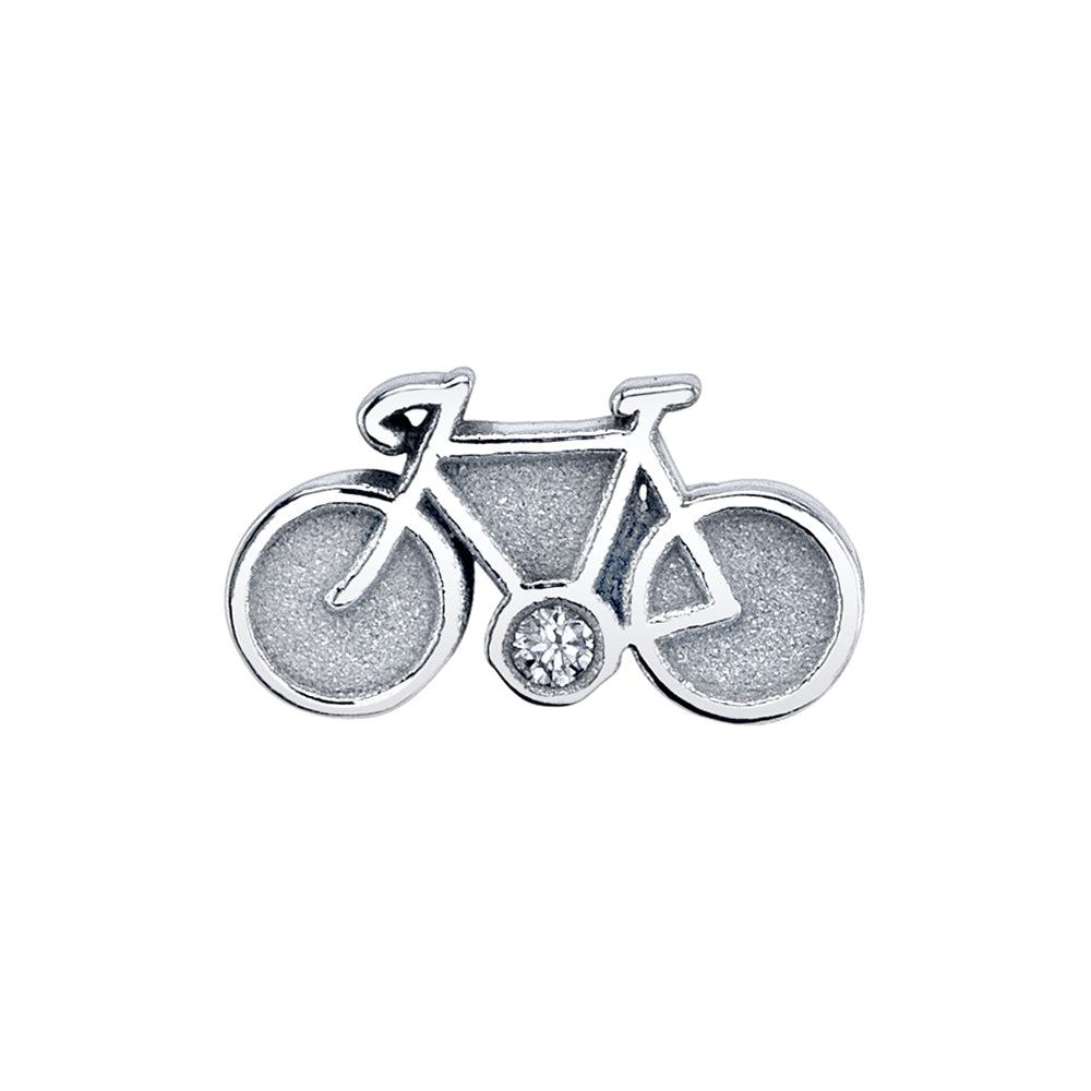 Tiny Bicycle Threaded End in Gold & Platinum with White CZ