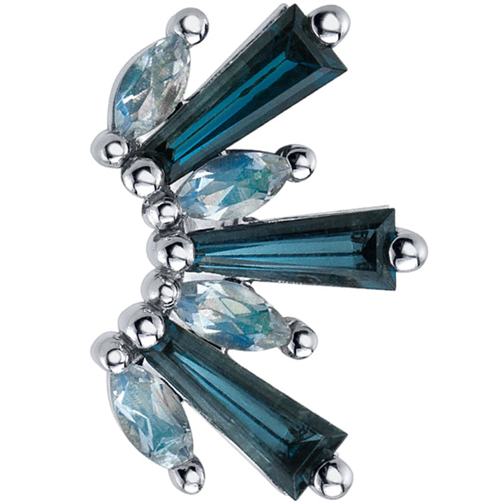 "El Rey" Threaded End in Gold & Platinum with London Blue Topaz & Rainbow Moonstone