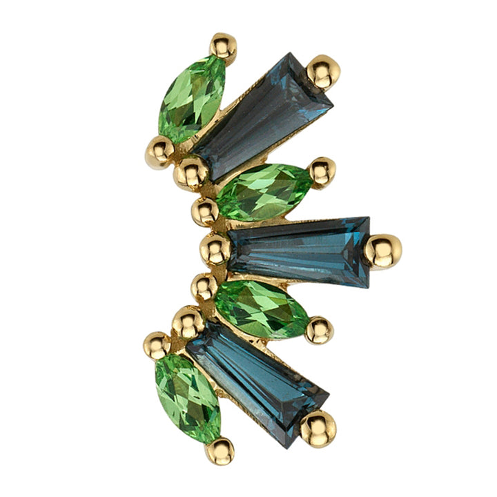Medium "El Rey" Threaded End in Gold & Platinum with London Blue Topaz & Tsavorite