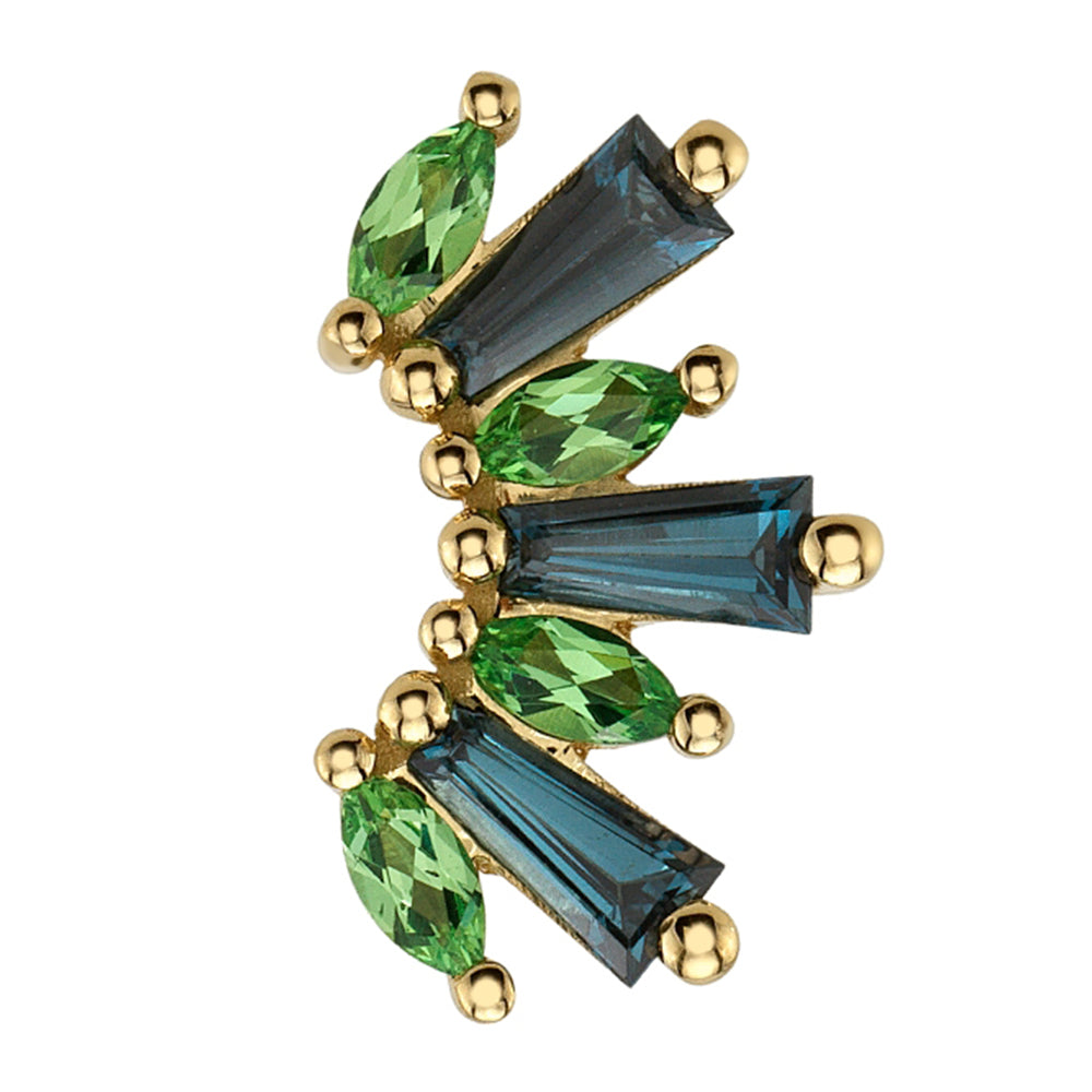 Medium "El Rey" Threaded End in Gold & Platinum with London Blue Topaz & Tsavorite