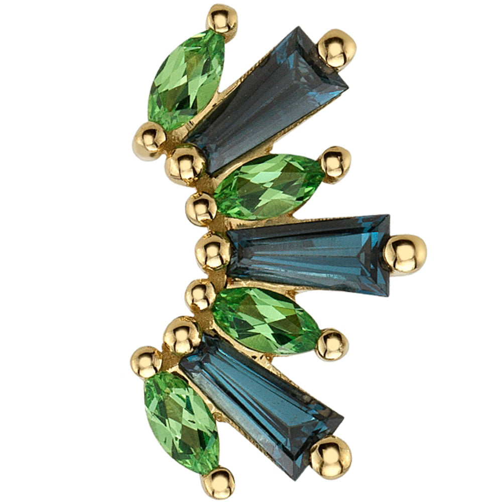 "El Rey" Threaded End in Gold & Platinum with London Blue Topaz & Tsavorite