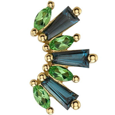 "El Rey" Threaded End in Gold & Platinum with London Blue Topaz & Tsavorite