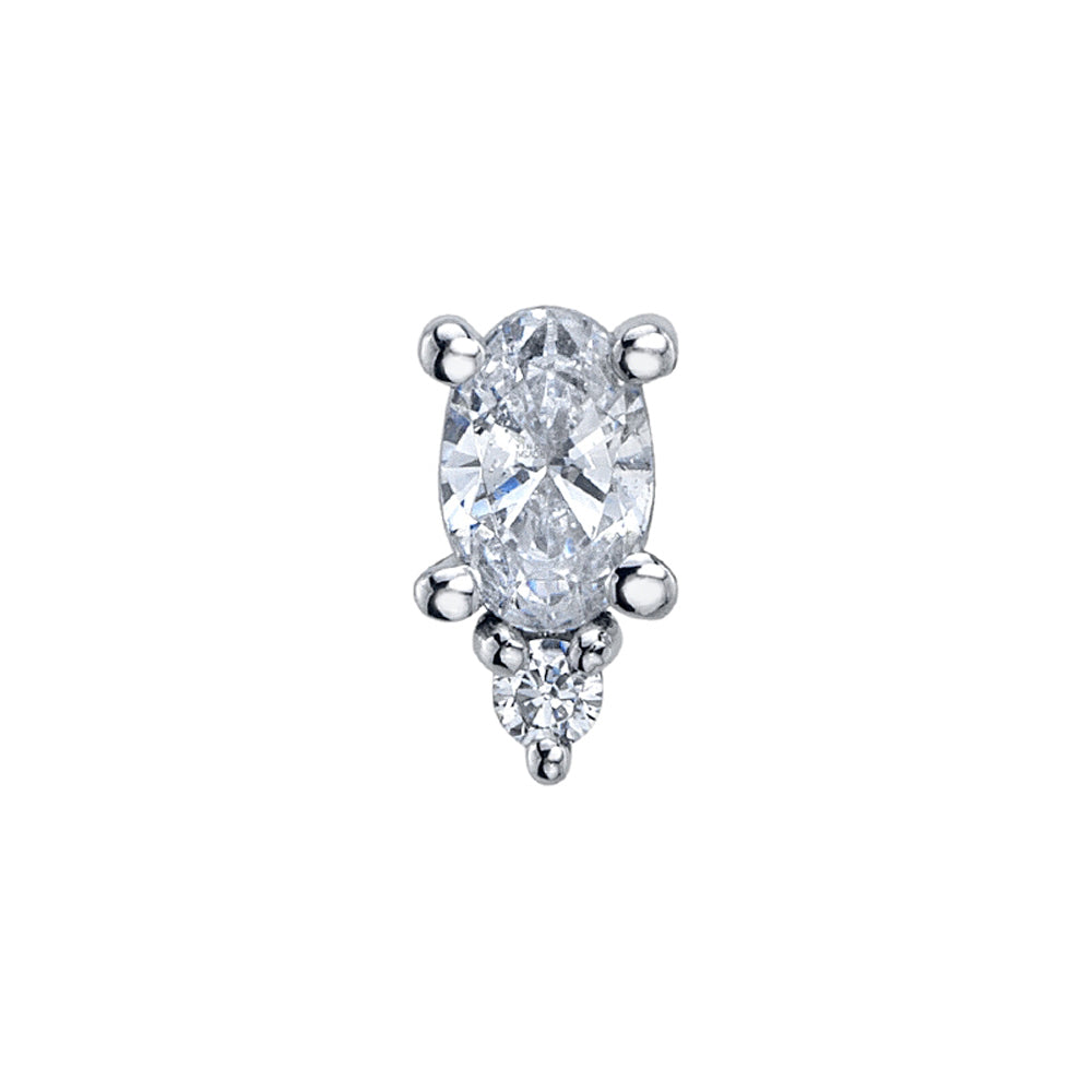 Prong Set Oval with Single Accent Threaded End in Gold & Platinum with White CZ's