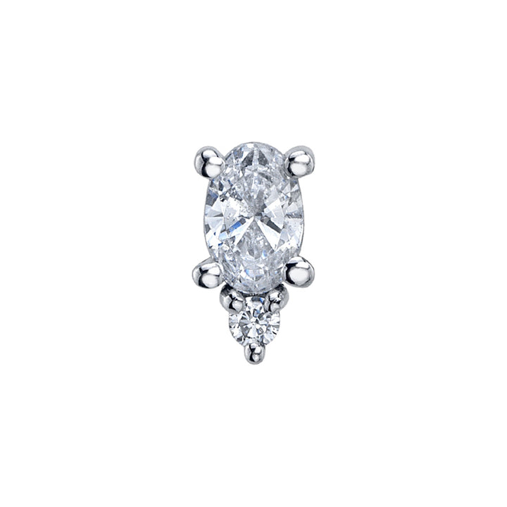 Prong Set Oval with Single Accent Threaded End in Gold & Platinum with White CZ's