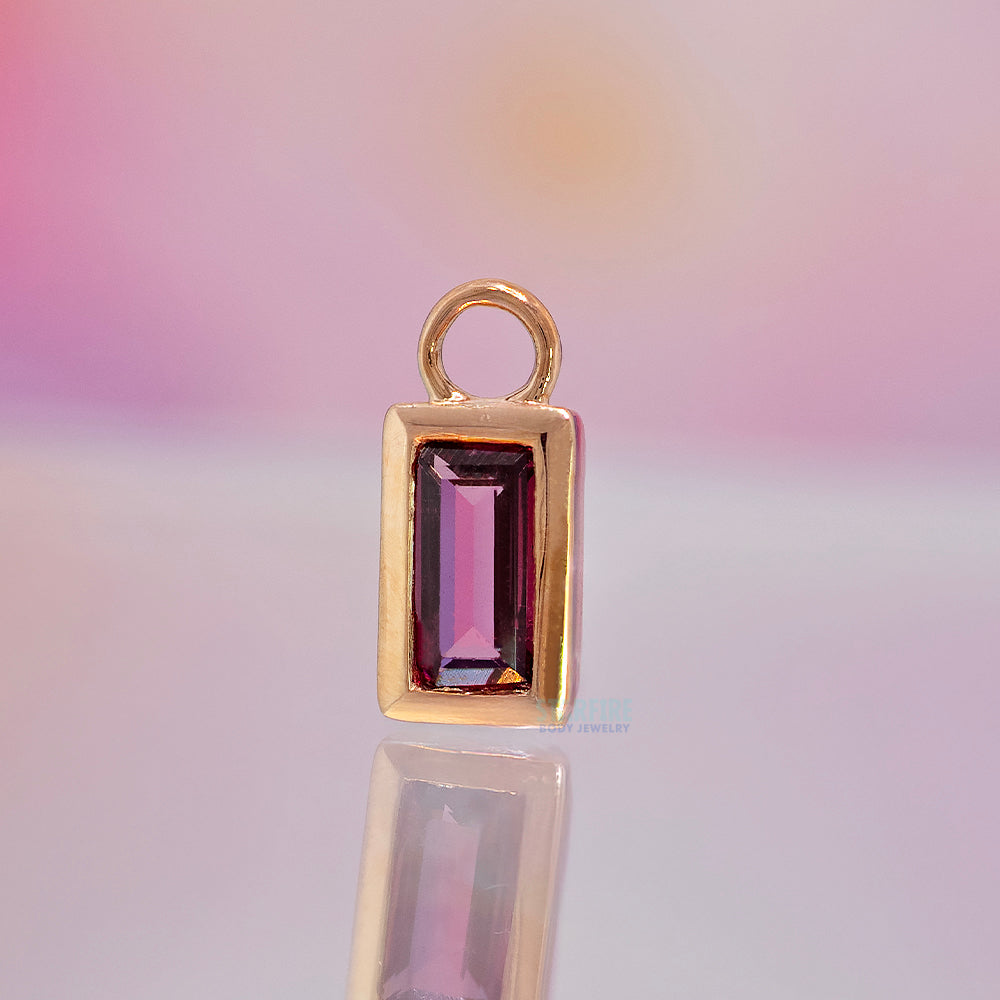 Baguette Bezel Charm in Gold with Colored Genuine Gemstones