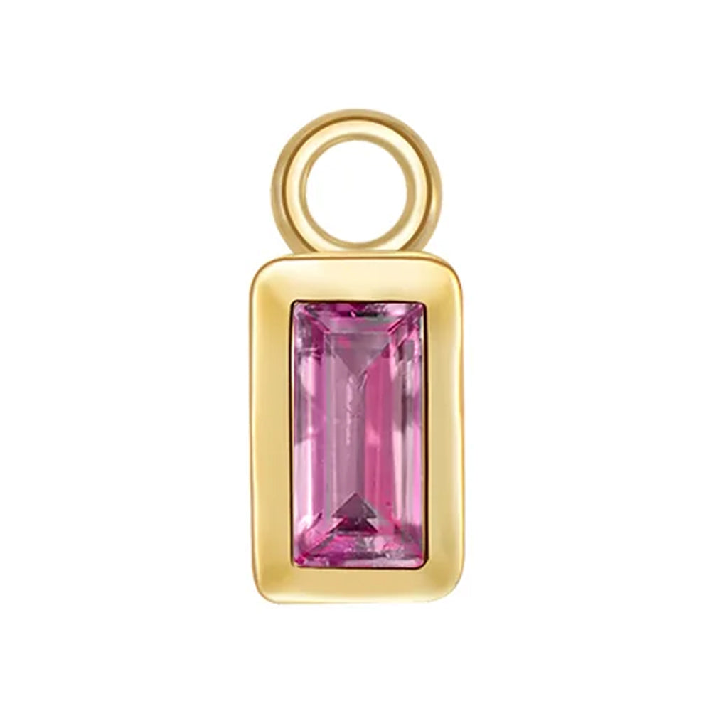 Baguette Bezel Charm in Gold with Colored Genuine Gemstones
