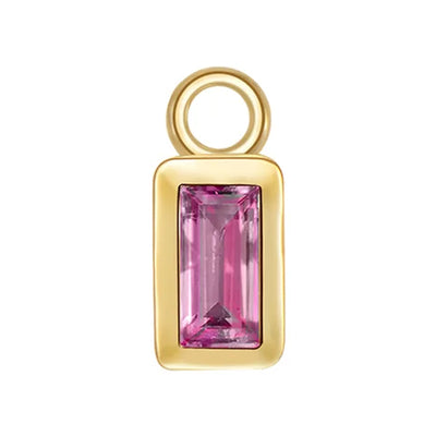 Baguette Bezel Charm in Gold with Colored Genuine Gemstones