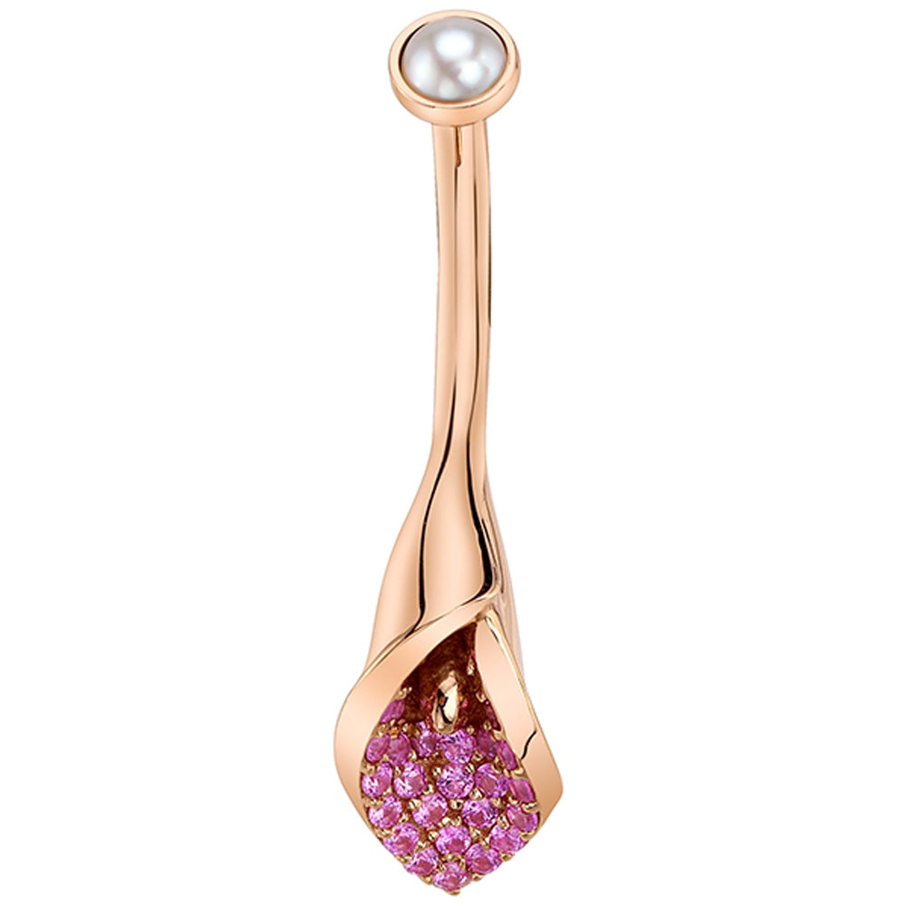 Calla Lily Navel Curve in Gold & Platinum with Pearl & Pink Sapphires