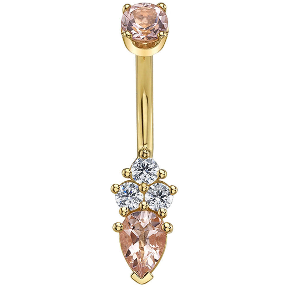 "Little Tracy" Navel J Curve in Gold & Platinum with Morganite & White CZ's