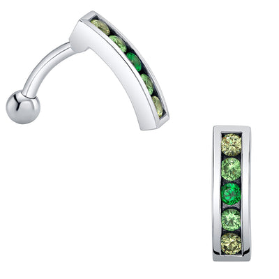 "Marava" Top Loader Navel Curve in Gold & Platinum with Chrome Tsavorite, Tsavorite & Demantoid Garnet