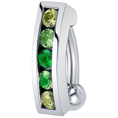 "Marava" Top Loader Navel Curve in Gold & Platinum with Chrome Tsavorite, Tsavorite & Demantoid Garnet