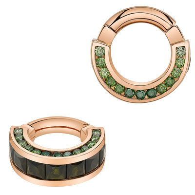 "Brandy's Light" Hinge Ring in Gold & Platinum with Green Tourmaline & Green Diamonds