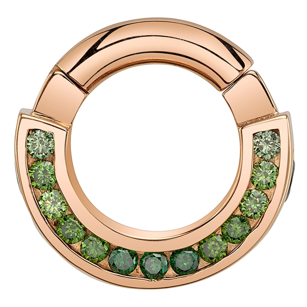 "Brandy's Light" Hinge Ring in Gold & Platinum with Green Tourmaline & Green Diamonds