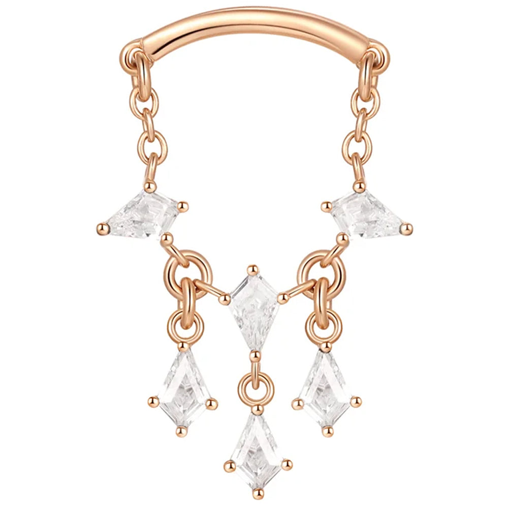 threadless: "Jewel Heist" Hidden Helix End with Chain in Gold with White CZ's