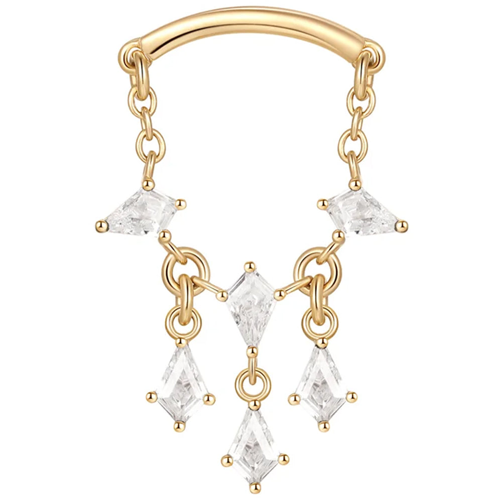 threadless: "Jewel Heist" Hidden Helix End with Chain in Gold with White CZ's