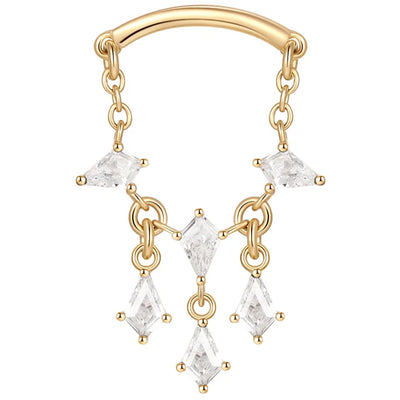 threadless: "Jewel Heist" Hidden Helix End with Chain in Gold with White CZ's