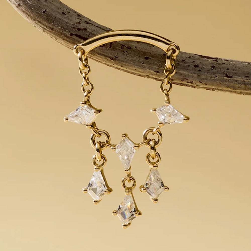 threadless: "Jewel Heist" Hidden Helix End with Chain in Gold with White CZ's