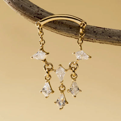 threadless: "Jewel Heist" Hidden Helix End with Chain in Gold with White CZ's