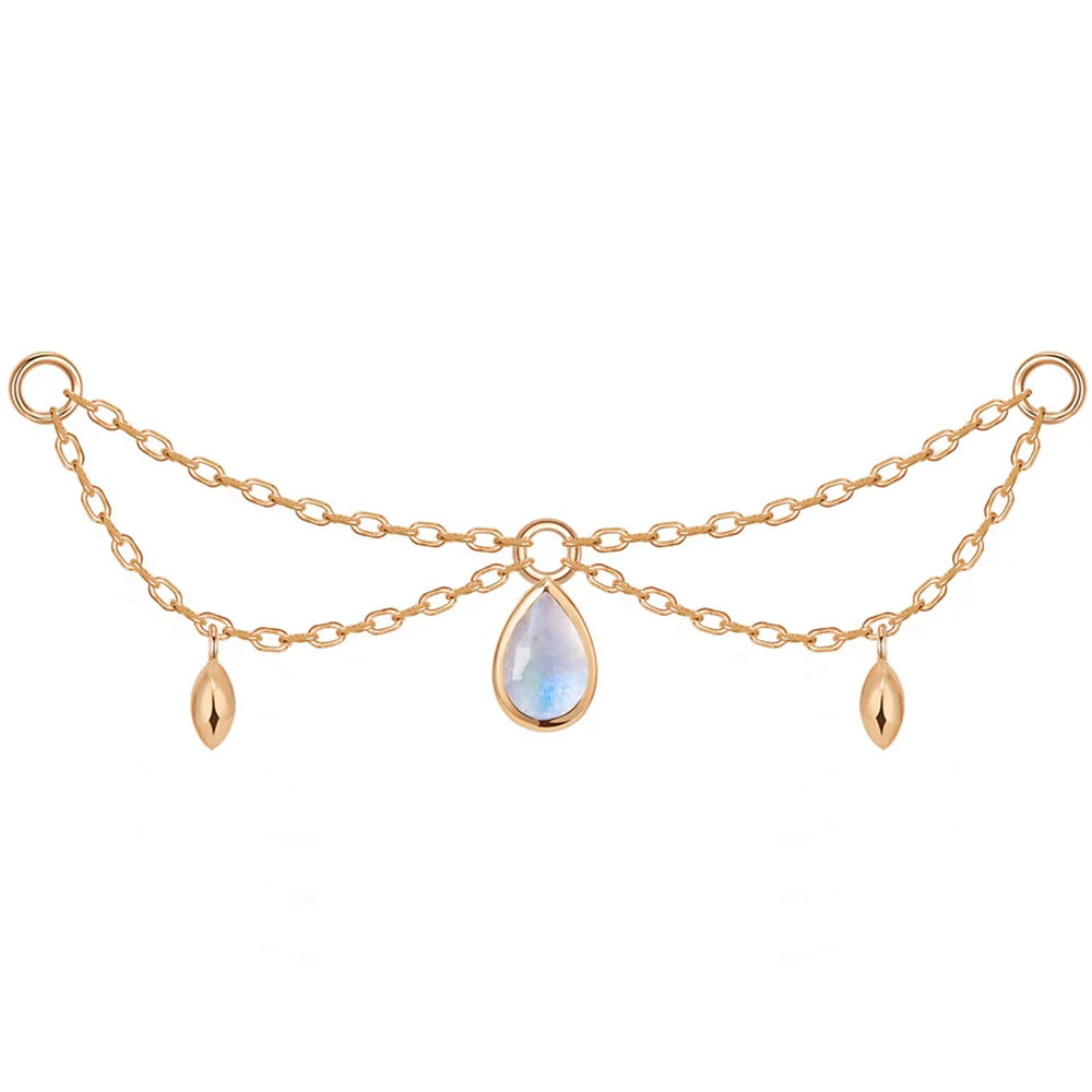 "Belle" Pear Chain Attachment in Gold with Moonstone