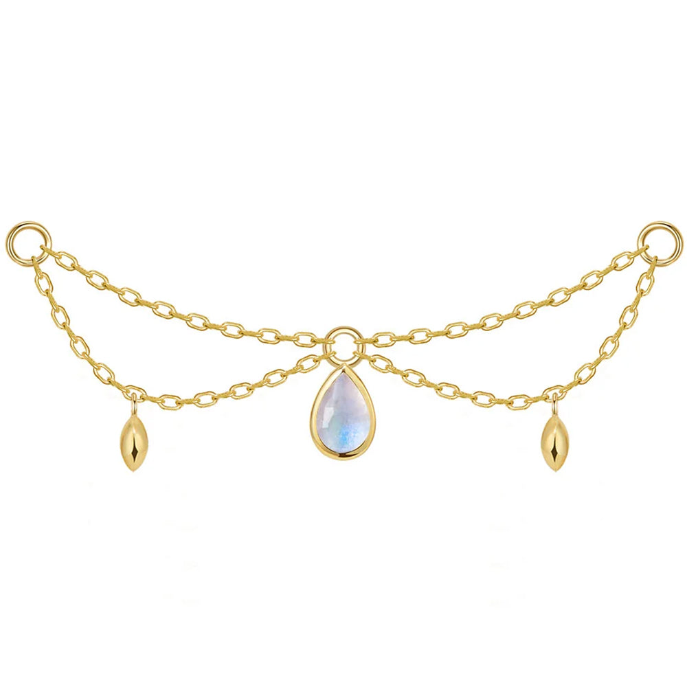 "Belle" Pear Chain Attachment in Gold with Moonstone