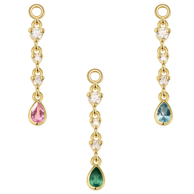 "Juvia" Chain Charm in Gold with Genuine Gemstones