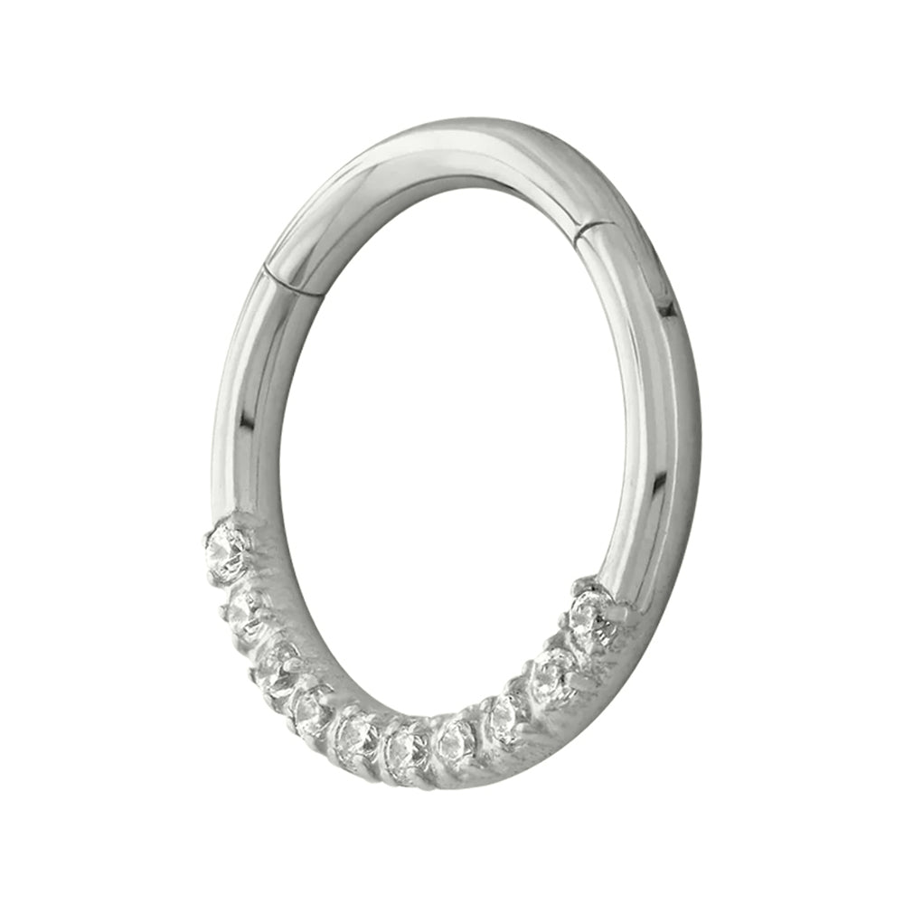 Front Facing Gemmed Hinge Ring / Clicker in White Gold