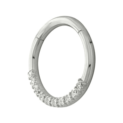 Front Facing Gemmed Hinge Ring / Clicker in White Gold