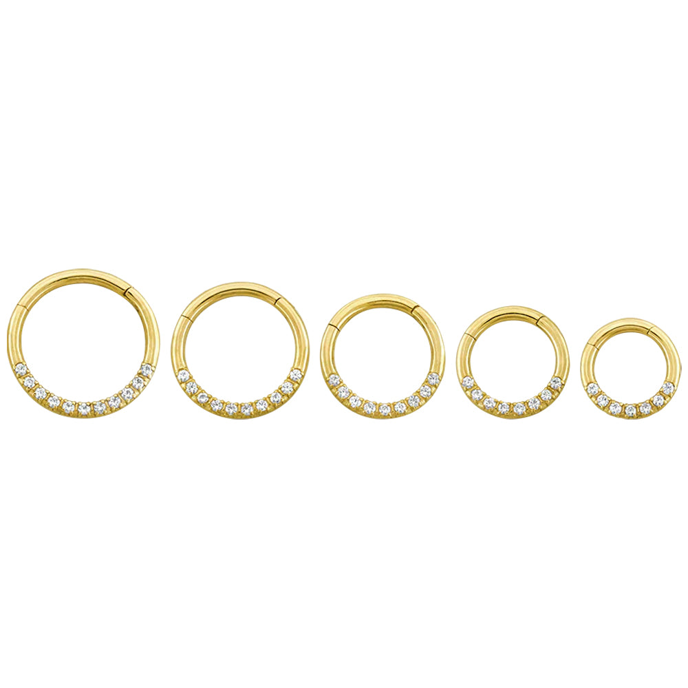 Front Facing Gemmed Hinge Ring / Clicker in Yellow Gold