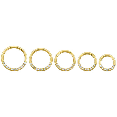 Front Facing Gemmed Hinge Ring / Clicker in Yellow Gold