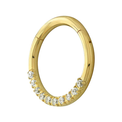 Front Facing Gemmed Hinge Ring / Clicker in Yellow Gold