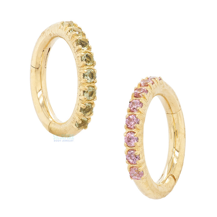 Side Facing Gemmed Hinge Ring / Clicker in Gold