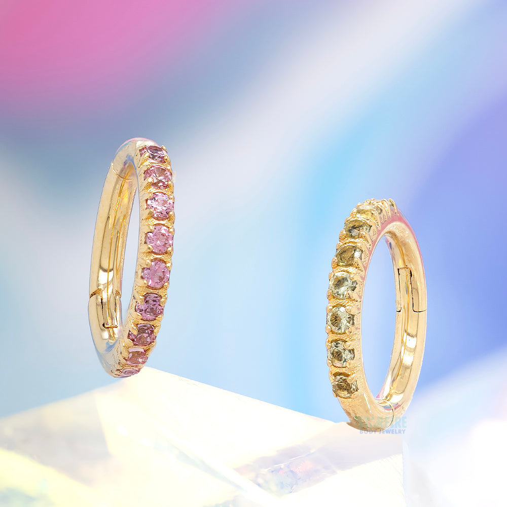 Side Facing Gemmed Hinge Ring / Clicker in Gold