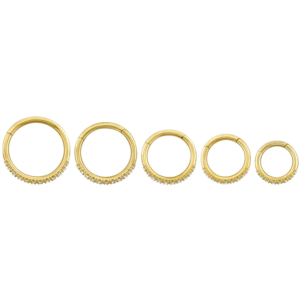 Side Facing Gemmed Hinge Ring / Clicker in Yellow Gold