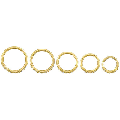 Side Facing Gemmed Hinge Ring / Clicker in Yellow Gold